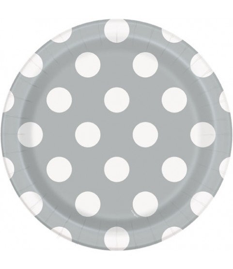 Silver Metallic Polka Dots Small Paper Plates 8ct